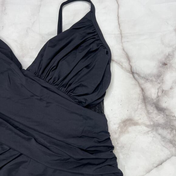 Contours Coco Reef Black Mesh One Piece Swimsuit Size 12 36 C/D Underwire New - Picture 3 of 9